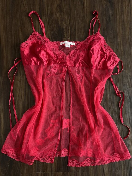Victoria's Secret Other - Vtg Y2K Victoria Secret Babydoll Flyaway Chemise Lingerie Large Red Silk Lace